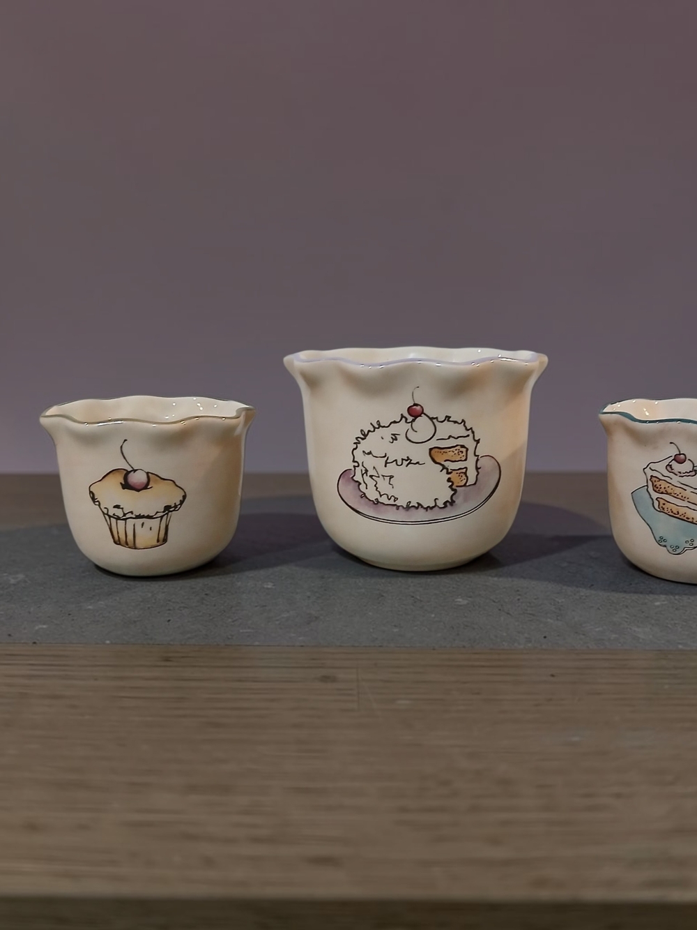 Hand-Painted Cream Dessert Motif Ceramic Cups - Cream